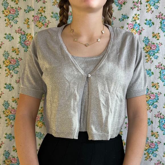 Silver Kevo lurex two layer sweater top size medium - Picture 1 of 8